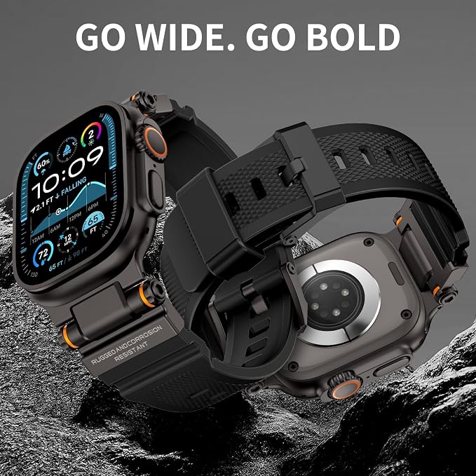 Band Compatible with Apple Watch Ultra 3/2/1 Band 49/46/45/44mm | Metal Connector with Silicone Rugged Strap for iWatch Ultra Series 11/10/9/8/7/6/SE3/SE2/SE/5/4/3/2/1, Black/Black