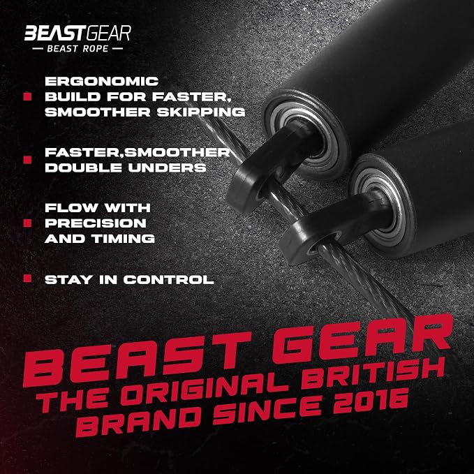 Beast Gear Jump Rope, Jump Ropes for Fitness, Premium Aluminium Skipping Rope for Men Women - Boxing, MMA, HIIT, Strength Training & Double Unders