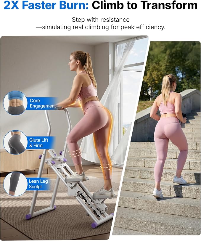 MERACH Stair Stepper with Adjustable Resistance, Foldable Stair Climber | Multi-Level Resistance, 3 Adjustable Angles, Stable Triangle Design, 300 lbs Capacity, Foldable Stair Climber, LCD Monitor