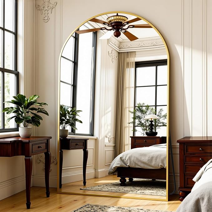Full Length Mirror 72" L x 44" Full Body Standing Mirror for Bedroom, Living Room, Gym, Dorm - Shatter-Resistant & Easy Assembly, Arched Style Gold