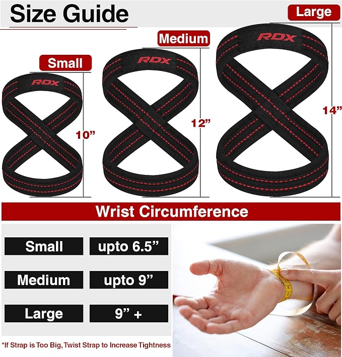 RDX Weight Lifting Straps Figure 8, Anti Slip Strap with Cuffs Wrist Support for Gym Workout Deadlift Powerlifting Bodybuilding Weightlifting, Fitness Strength Training, Hand Bar Grip for Men