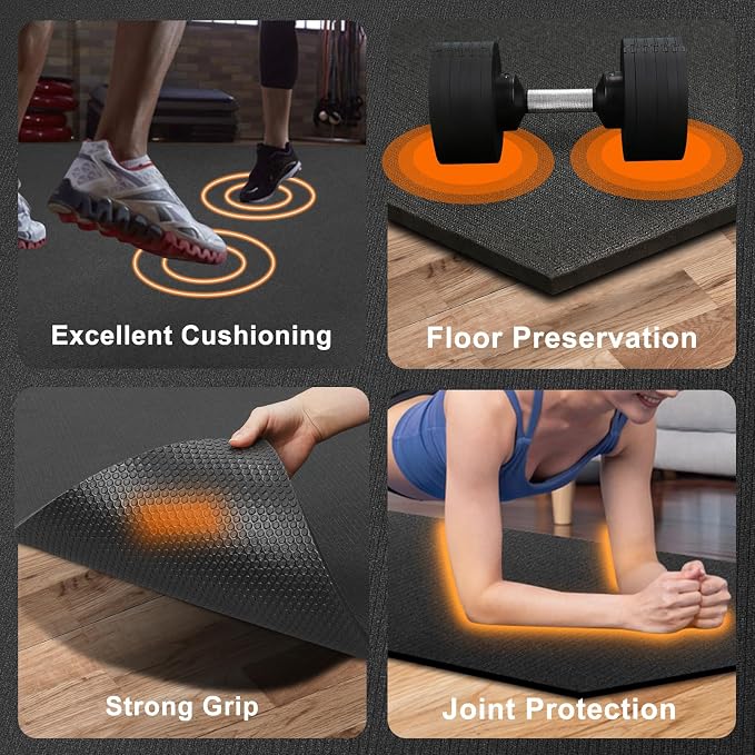 Large Exercise Mat 8'x5'|12'x6'|6'x4'|6'x2' Workout Mat for Home Gym Mats Exercise Heavy Duty Gym Flooring Fitness Mat Large Yoga Mat Cardio Mat for Weightlifting, Jump Rope, MMA, Shoe-Friendly