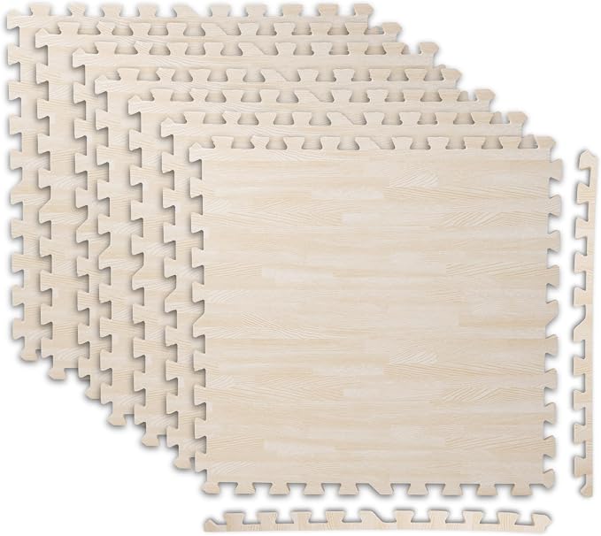 Art3d 48 Sq.Ft Eva Puzzle Exercise Mats, 24"x24" x 1/2" Thick Foam Interlocking Tiles for Flooring, Workout, Gym Equipments, Pack of 12, White Oak