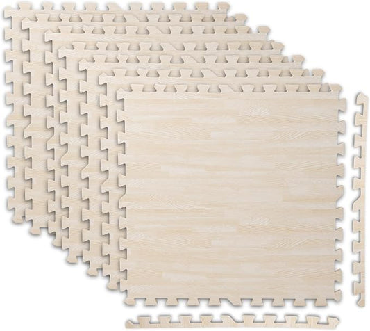 Art3d 48 Sq.Ft Eva Puzzle Exercise Mats, 24"x24" x 1/2" Thick Foam Interlocking Tiles for Flooring, Workout, Gym Equipments, Pack of 12, White Oak