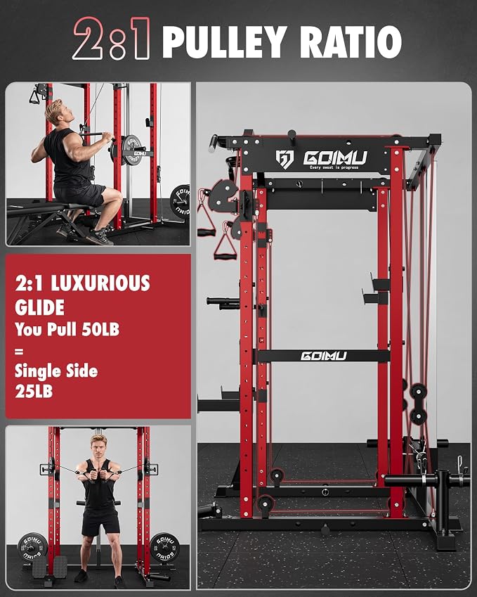 RH01 Power Cage Rack, 2000LBS Squat Rack with with Cable Crossover System&LAT Pull Down System, Multi-Function Workout Cage for Home&Garage Gym