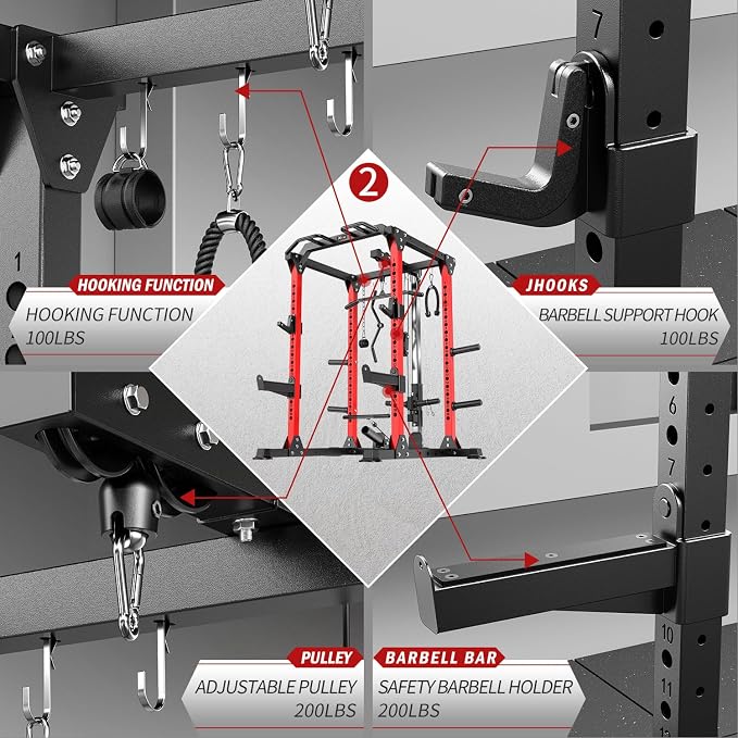 Power Cage Multi-Function Power Rack with Cable Crossover System,1500 LBS Capacity Squat Rack with Weight Bench,for Home Gym