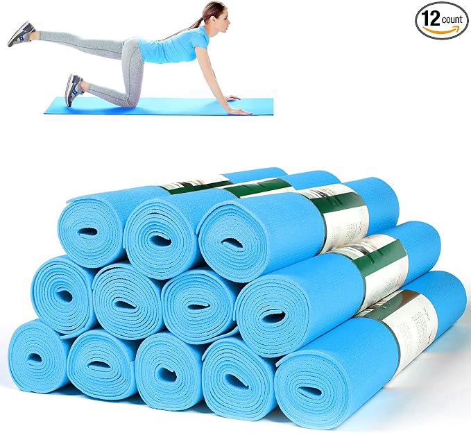 Amylove 12 Pieces Yoga Mats Bulk 68x24x0.12 Inch Exercise Non Slip Fitness Workout Mats for Women Men Home Workout Gym Yoga