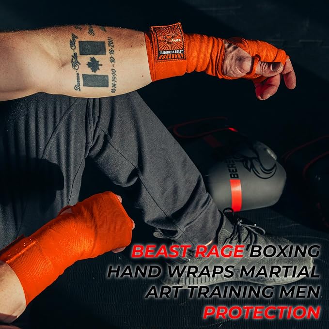 BEAST RAGE Boxing Hand Wraps for MMA Kickboxing Wrist Wraps Professional Adult 180" Semi-Elastic Martial Arts Inner Gloves Heavy Bag Handwraps Muay Thai Thumb Straps