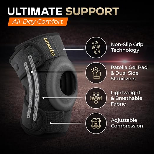 Knee Brace for Women & Men - Adjustable Patella Support & Side Stabilizers | Patella Gel Pad, Compression Support, Meniscus Support, ACL & MCL Support, Knee Pain Relief, Please Check Size Chart (L)