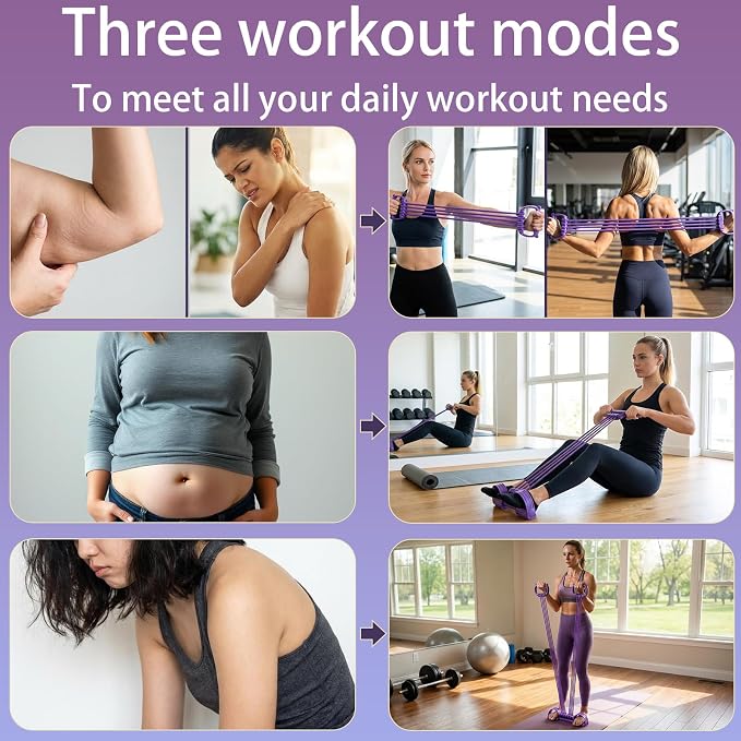 3 in 1 Adjustable Pedal Resistance Band, 8-Tube Multifunction Tension Rope, Natural Latex sit-up Trainer Resistance Band Suitable for Fat Loss and Full-Body Shaping Workout