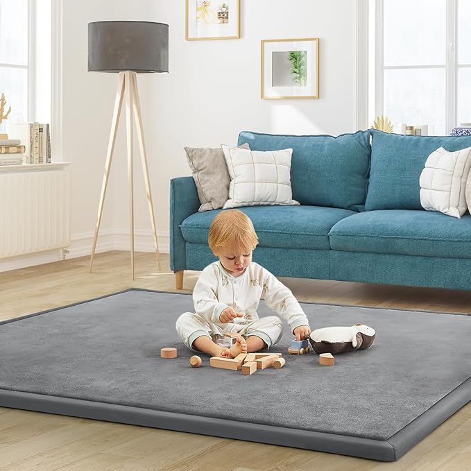 Baby Play Mat for Floor Nursery Rug Muscle Mat Area Rug Playroom Rug 74"x50" Playpen Mat Elastic Foam 1.3" Thick Crawling Mat for Babies,Toddlers, Infants, Kids,Grey