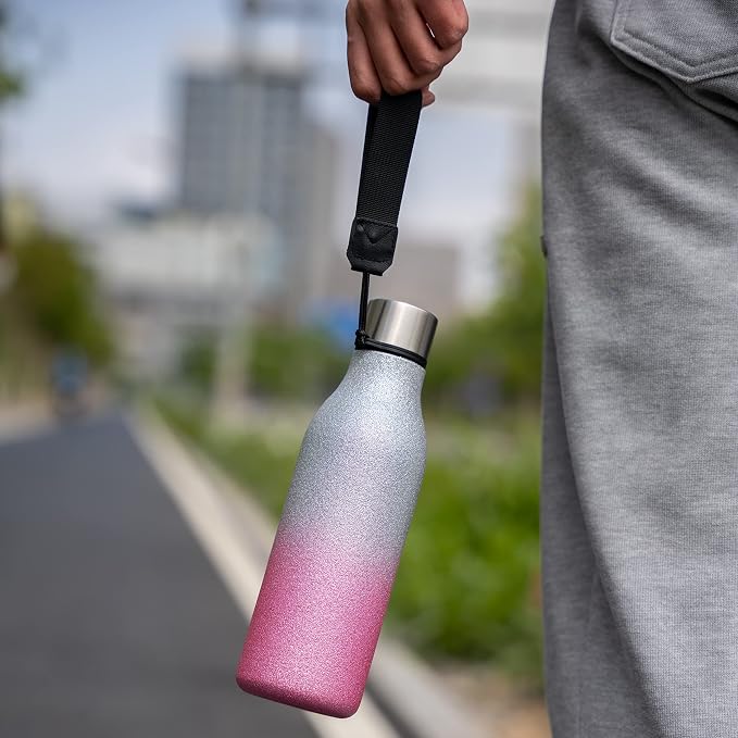 BJPKPK 18oz Insulated Water Bottle, Stainless Steel Bottle with Carry Strap | Keep Cold & Hot Vacuum Insulation, Leak-Proof BPA-Free Design, Slim Bottle Fits Most Cup Holders for Gym, Office & Travel