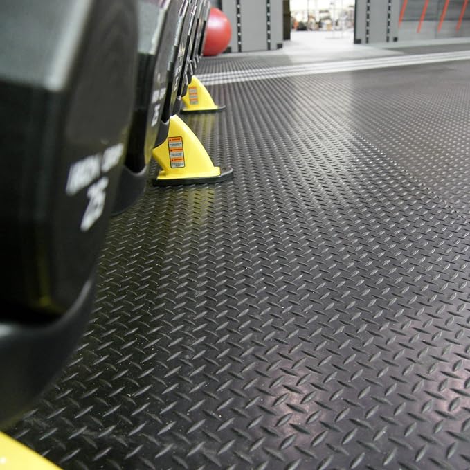 Rubber-Cal Diamond-Plate Rubber Flooring Roll - 3 mm x 4 ft x 2 ft Roll - Black