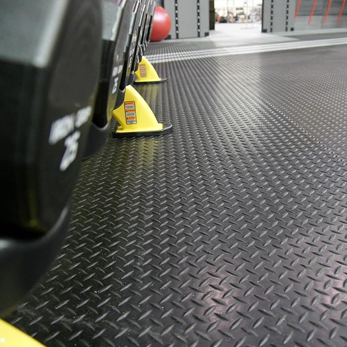 Rubber-Cal Diamond-Plate Rubber Flooring Roll - 3 mm x 4 ft x 1.5 ft Roll - Black