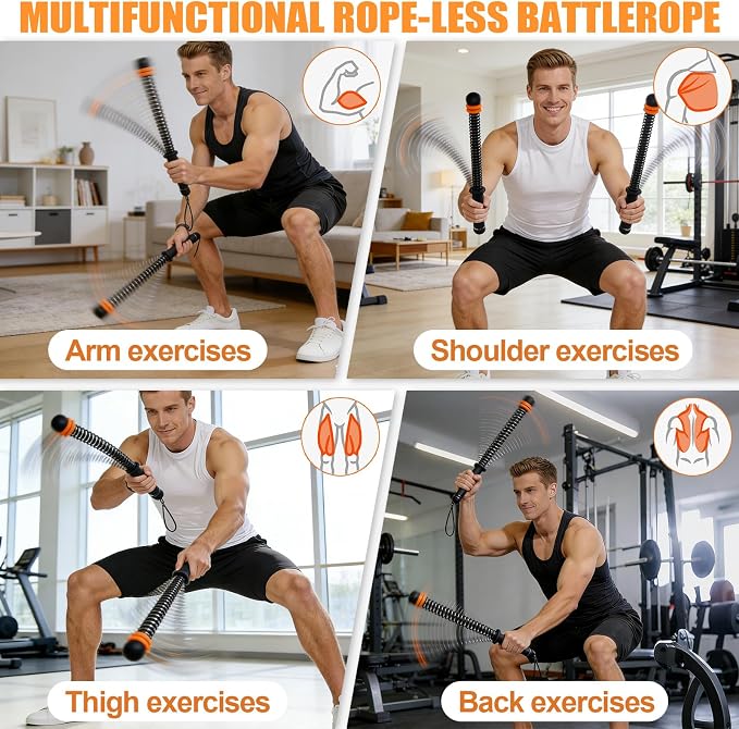 2PCS Weighted Cordless Battle Ropes - Heavy Duty Portable Wireless Workout Equipment for Home Gym, HIIT, Strength & Low-Impact Cardio Training for Men & Women, with Non-Slip Grips