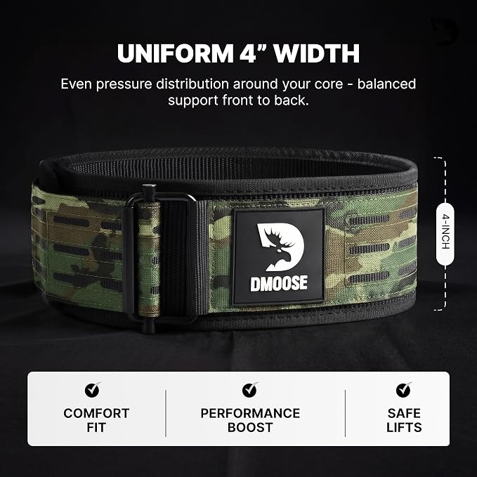 DMoose Fitness Auto Locking Weight Lifting Belt for Men & Women - 4" Nylon Squat & Deadlift Belt with Quick-Release Buckle - Gym Workout Belts for Lumbar Back Support for Weightlifting & Powerlifting