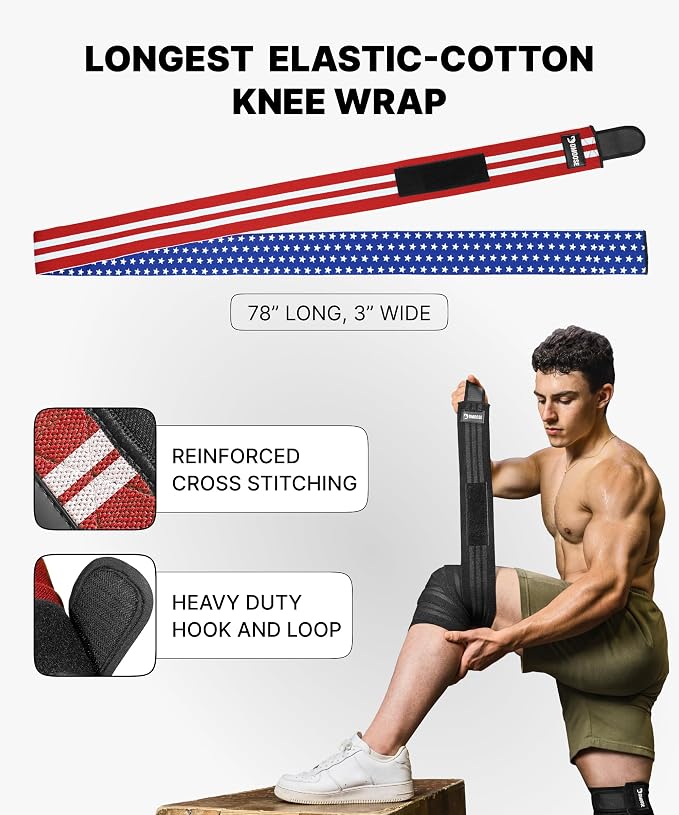 DMoose Fitness Knee Sleeves for Weightlifting (Pair) 78" Knee Wraps for Squats, Powerlifting & Joint Stability