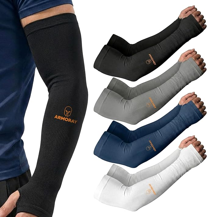 ARMORAY Arm Sleeves for Men and Women - UV Sun Protection Cooling Compression - Tattoo Cover Up Sleeve for Daily Wear & Work