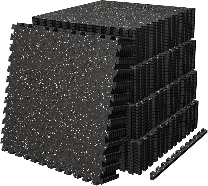 AIRHOP 0.56in Thick 192 Sq Ft Exercise Equipment Mats, 48 Tiles Upgraded Rubber Top with High Density EVA Foam, Large Interlocking Puzzle Gym Flooring for Home Gym, Heavy Weight Workout, 24 x 24in