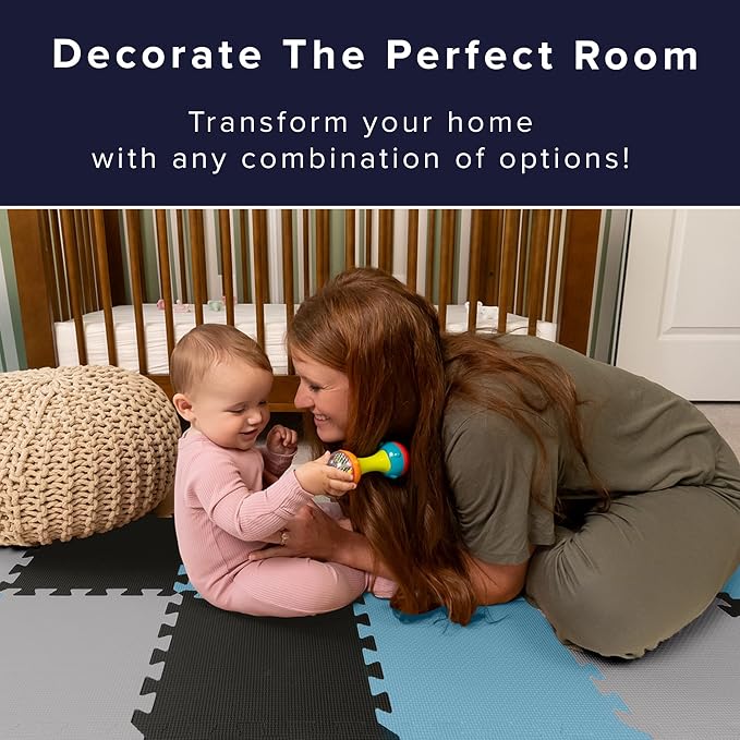 We Sell Mats 3/8" Thick Multipurpose EVA Foam Exercise Floor Mat, 12"x12" Interlocking Kid-Friendly Tiles, Anti-Fatigue for Home, Gym, Playpens, Classrooms
