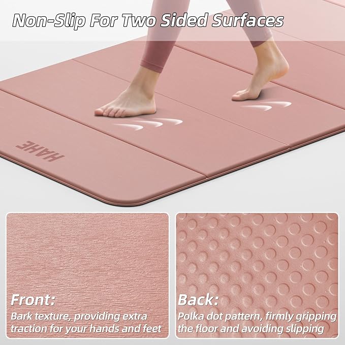 HAHE Foldable Yoga Mat 74"Lx32"Wx1/3"Thick, Folding Exercise Mats | Non-slip Wide Pilates Mats for Home Workout/Travel, Portable Yoga Mat Thick for Yoga/Pilates/Camping/Floor Exercises