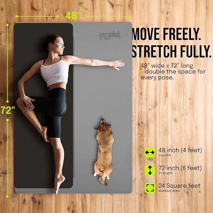 Gogokiwi Large Yoga Mat (6'x4') – 1/4" & 1/2" Thick Exercise Mats for Home Workout, Extra Wide Workout Mats for Home Gym, Yoga, Pilates, Stretching, Floor & More