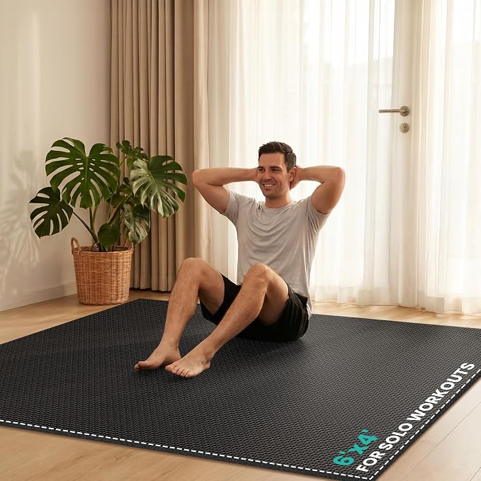 Stepwaver Extra Large Exercise Mat, 6'x4'/ 7'x5'/ 8'x6'/10'x6'x8mm (1/3 inch), Non-Slip, Ultra Durable, Thick Large Workout Mat for Home Workouts, Yoga Mats for Fitness, High-Density Exercise Mat, Shoes-Friendly