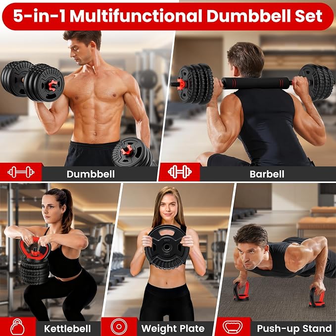 Adjustable Dumbbell Set,22/33/45/70/90lb Free Weight Set with Connector,5-in-1 Dumbbell Set for Barbells,Kettlebells,Push up Stand,Weight Plate,Fitness Exercises for Home Gym Suitable Men/Women