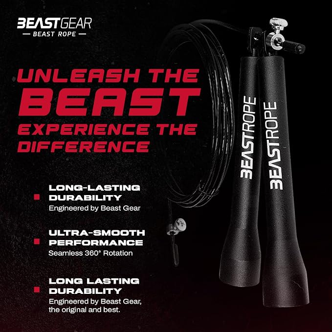Beast Gear Jump Rope, Jump Ropes for Fitness, Premium Aluminium Skipping Rope for Men Women - Boxing, MMA, HIIT, Strength Training & Double Unders