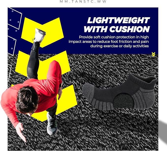 TANSTC Athletic Running Ankle Socks for Men Women, Cushioned Low Cut Sport Tab Socks, 6 Pack