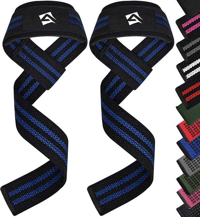 AQF Weight Lifting Straps, Padded Cotton Gym Wrist Straps for Deadlifts | 23" Extra-Long, Heavy-Duty Webbing, 5mm Neoprene Cushioning, Open-Loop Design, Sold as Pair, Ideal for Rows & Pull Workout