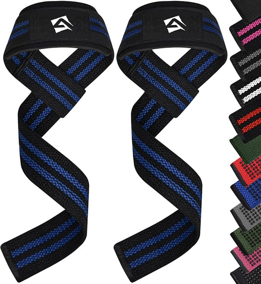 AQF Weight Lifting Straps, Padded Cotton Gym Wrist Straps for Deadlifts | 23" Extra-Long, Heavy-Duty Webbing, 5mm Neoprene Cushioning, Open-Loop Design, Sold as Pair, Ideal for Rows & Pull Workout