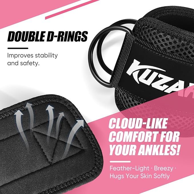 KUZARO Ankle Resistance Bands with Cuffs, Ankle Weights Bands for Working Out, Women Leg and Glutes Workout Equipment, Exercise Bands for Kickbacks, Butt and Booty Trainer, Home Gym Fitness Equipment
