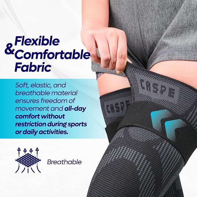 Caspe Leg Compression Sleeve With Strap, Full Length Thigh Knee Calf Support, Knee Compression Sleeve Women & Men, Full Leg Support for Light Recovery, Daily Wear