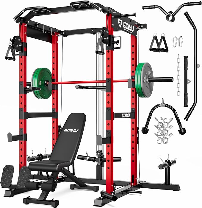 RH01 Power Cage Rack, 2000LBS Squat Rack with with Cable Crossover System&LAT Pull Down System, Multi-Function Workout Cage for Home&Garage Gym
