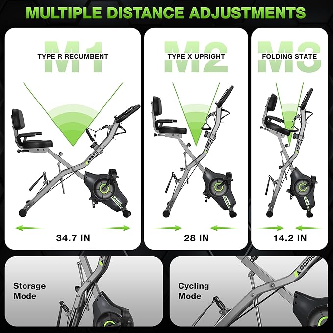 Exercise Bike, 5 in 1 Foldable Stationary Bike for Seniors, 16-Level Adjustable Magnetic Resistance, Indoor Workout Bike with 330LB Capacity, Comfortable Seat Backrest X-bike
