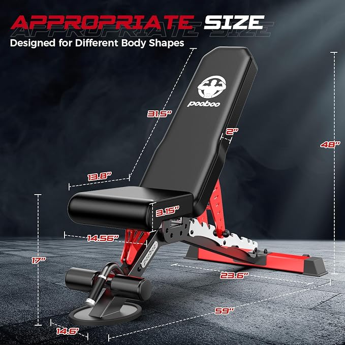 pooboo Weight Bench, Adjustable Workout Bench for Home, 1500LBS Heavy Duty Capacity, Strength Training Bench with Flat/Incline/Decline Positions for Full Body Workout