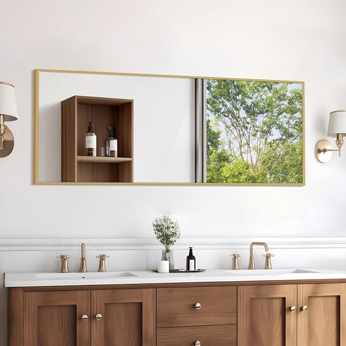 Simple Deluxe Full Length Mirror, 64"×21" Large Floor Mirrors, for Wall Door Bedroom Bathroom Living Room (Gold)