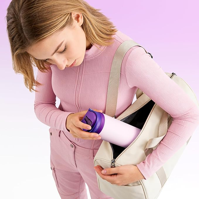 Meoky 24 oz Insulated Water Bottle: Flip-to-Pop Straw, Leak Proof, 24H Cold, Fits in Car Cup Holder, Wide Mouth, BPA-Free, Stainless Steel Water Bottle for Women Teen Girls, Dreamy Field