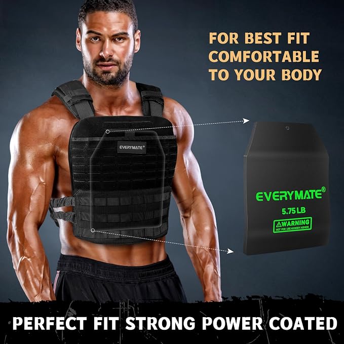 EVERYMATE Tactical Weighted Vest Plates – 3.75/5.75/8.75/14.5/19.75LB Pairs – Insert Weighted Vest Plates- Contoured Ergonomic Fit – WODs, Strength Training, Running, Weight Plates for Vest