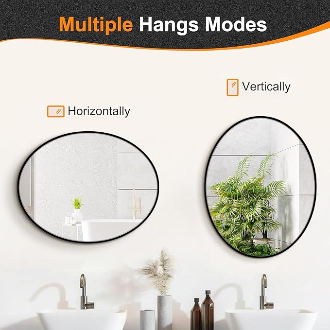Oval Bathroom Vanity Mirror for Wall, 28''x22'' Black Oval Bathroom Mirror for Over Sink, Bedroom, Living Room, Entryway, HD Tempered Glass, Wall Mounted Horizontally or Vertically