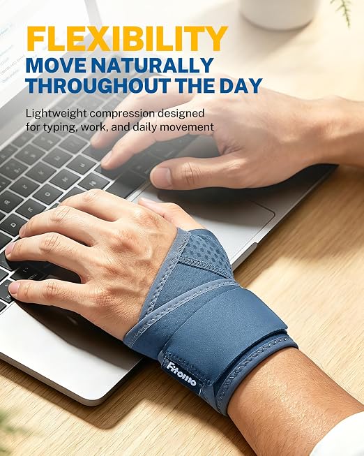 Wrist Brace with Soft-Touch Fabric, Breathable Compression Support | Mild Carpal Tunnel Support , Adjustable Compression Wrist Wrap , Enlarged Thumb Opening , Typing, Office Work & Daily Wear