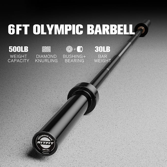 RITFIT Olympic Barbell 4ft/6ft - 2 Inch Weight Bar for Strength Training, Weightlifting, Squat, Deadlift, Bench Press, Curl, Overhead Press - 350lbs/500lbs Capacity