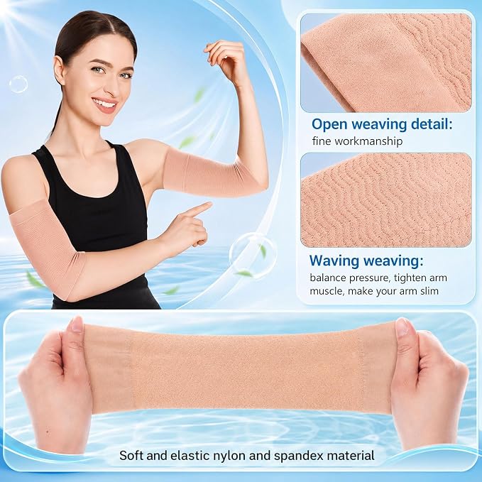 SATINIOR 8 Pairs Sun Protection Cooling Arm Sleeves Upper Compression Sleeve Plus Size Slimming Arm Shaper Wrap for Women