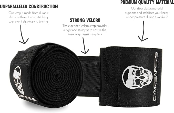 Gymreapers Knee Wraps for Squats and Powerlifting 72 Inch Compression Wraps with Strap for Men & Women Weightlifting Support