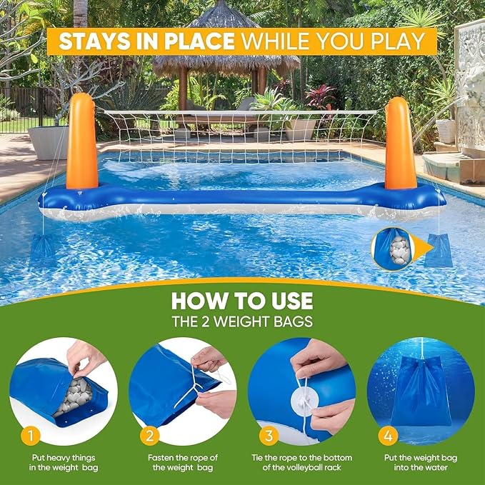 118" Pool Volleyball Net Set for Inground & Above Ground Pools | Complete Pool Game Kit with Water Volleyball, Pump & Adjustable Net, Outdoor Summer Pool Toys for Adults & Family, Pool Party Gift 2026