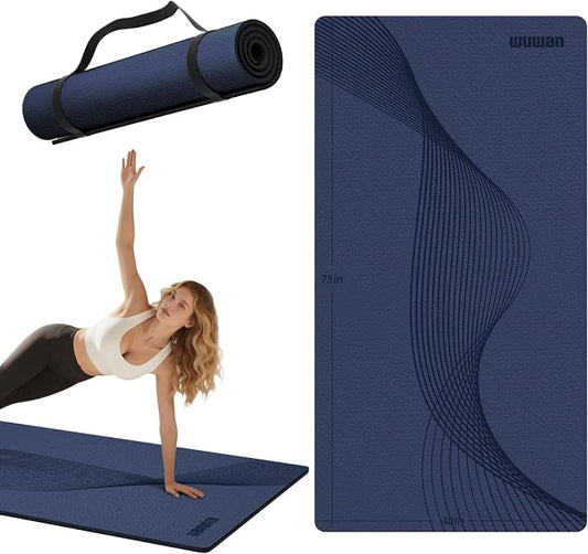 Large Exercise Mat | 10mm Thick TPE Non-slip Gym Mats, Carrying Strap