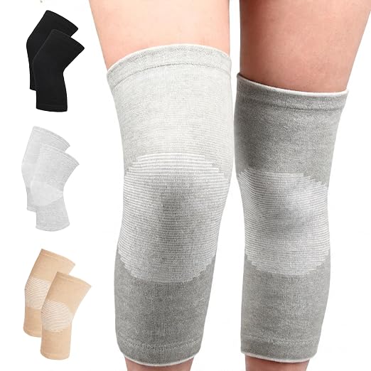 Premium Bamboo Knee Compression Sleeve, 1 Pair Slip-One Knee Support, Elastic Warm Knee Brace for Knee Pain, Joint Recovery, Sports, Daily Wear for Adults (Gray, X-Large)
