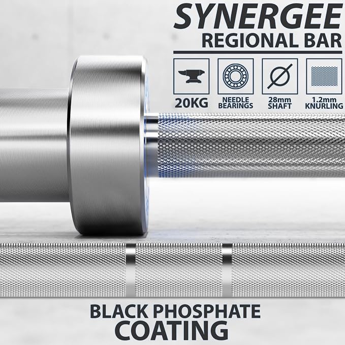 Synergee Regional Barbells – 20 kg and 15 kg Chrome and Phosphate