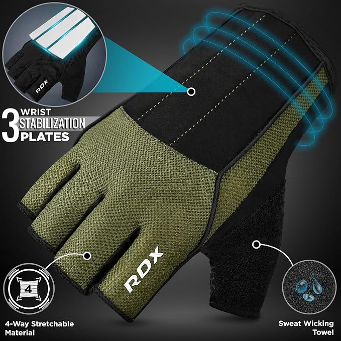 RDX Workout Gloves, 15-Inch Long Support Strap Anti Slip Palm Protection with 3 Wrist Alignment Plates, Powerlifting Deadlifting Bodybuilding Gym Fitness, Weight Lifting Exercise Training, Men Women